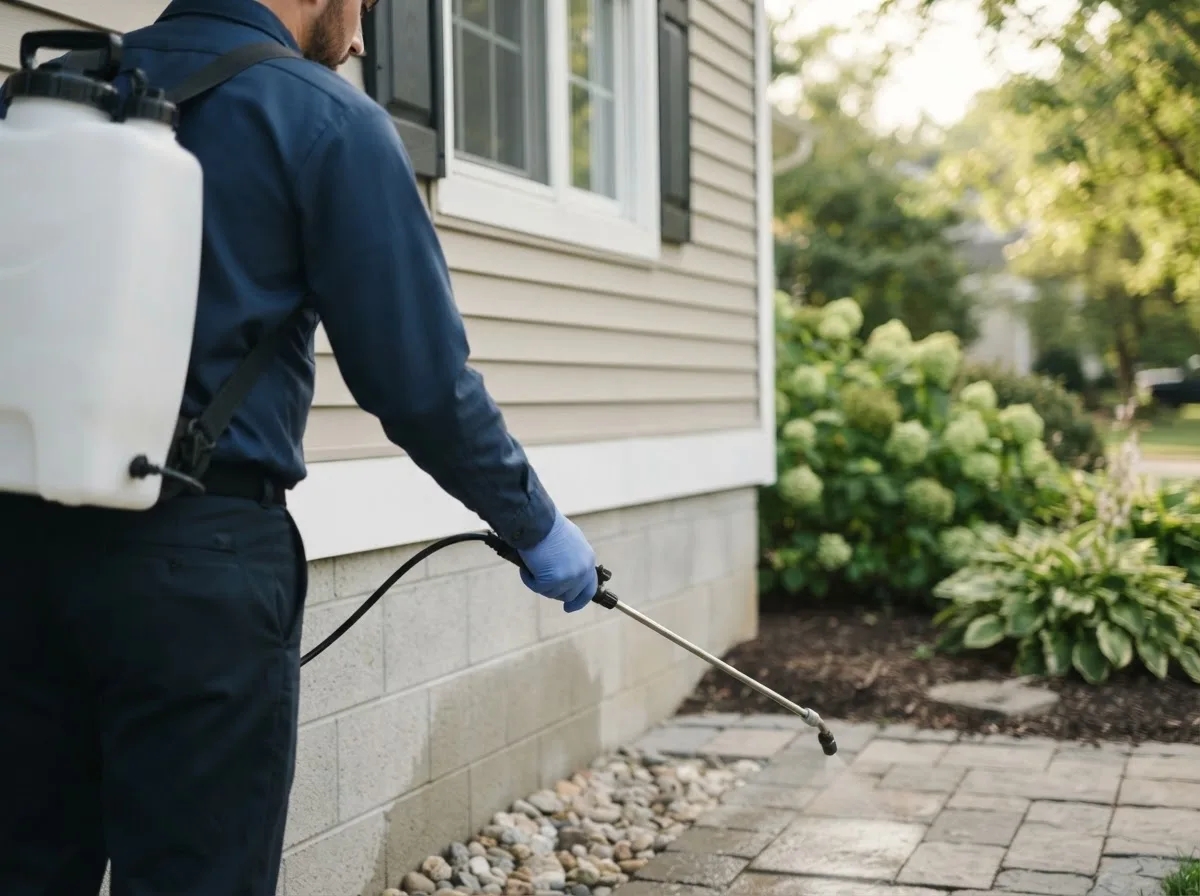 Pest control technician inspecting a home in Colebrook, CT